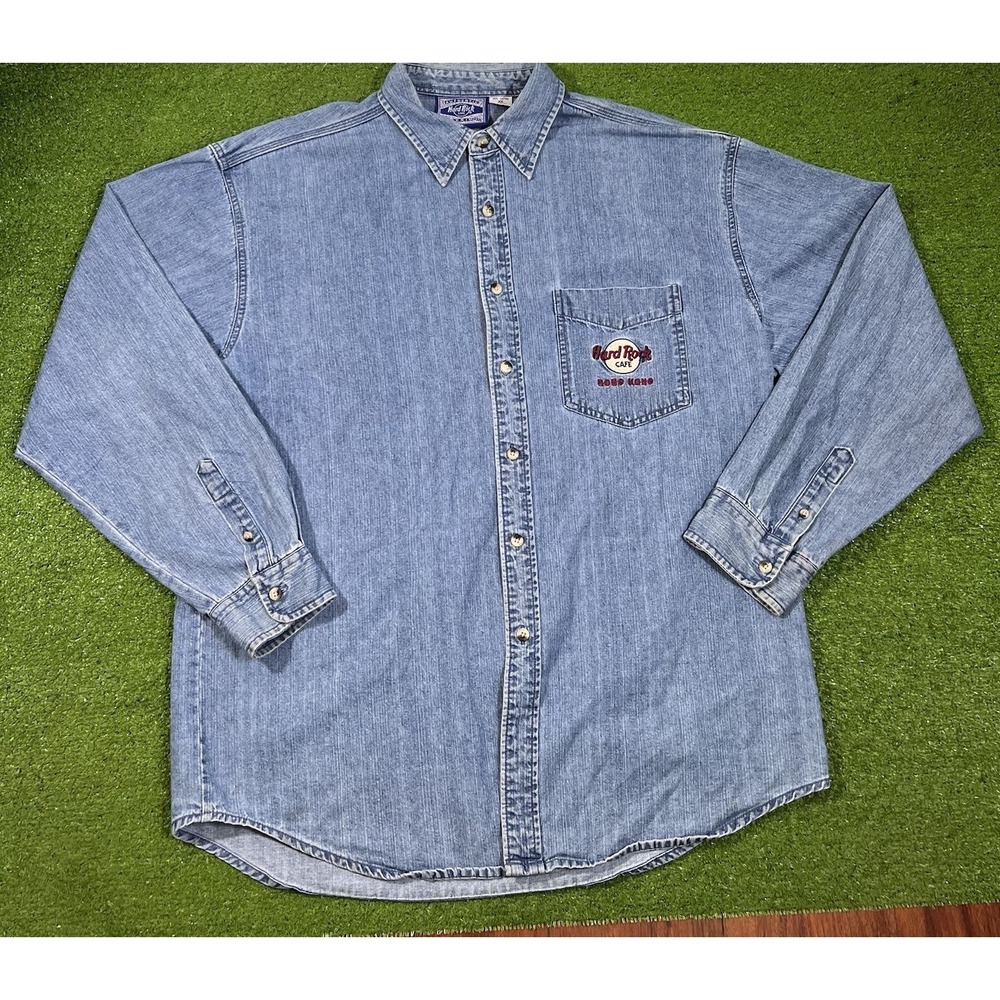 Vintage 90s Hard Rock Cafe Denim Shirt‎ XL Hong Kong Button Up  Hong Kong Island